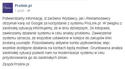Oświadczenie Prolink.pl