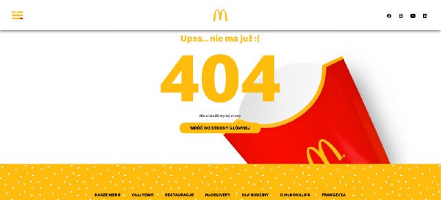Strona błędu 404 w Mcdonalds Polska